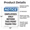 Signmission Employees Only Beyond This Point OSHA Notice Sign, Vinyl Decal, 10in W x 14in L, 2PK OS-2PACK-NS-D-1014-V-11988 - alternate 2
